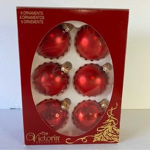 Vintage Rauch Victoria Collection Glass Ball Ornament Set of 6 Satin & Shiny